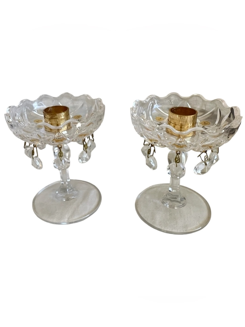 Vintage crystal candles sticks with prisms 5”